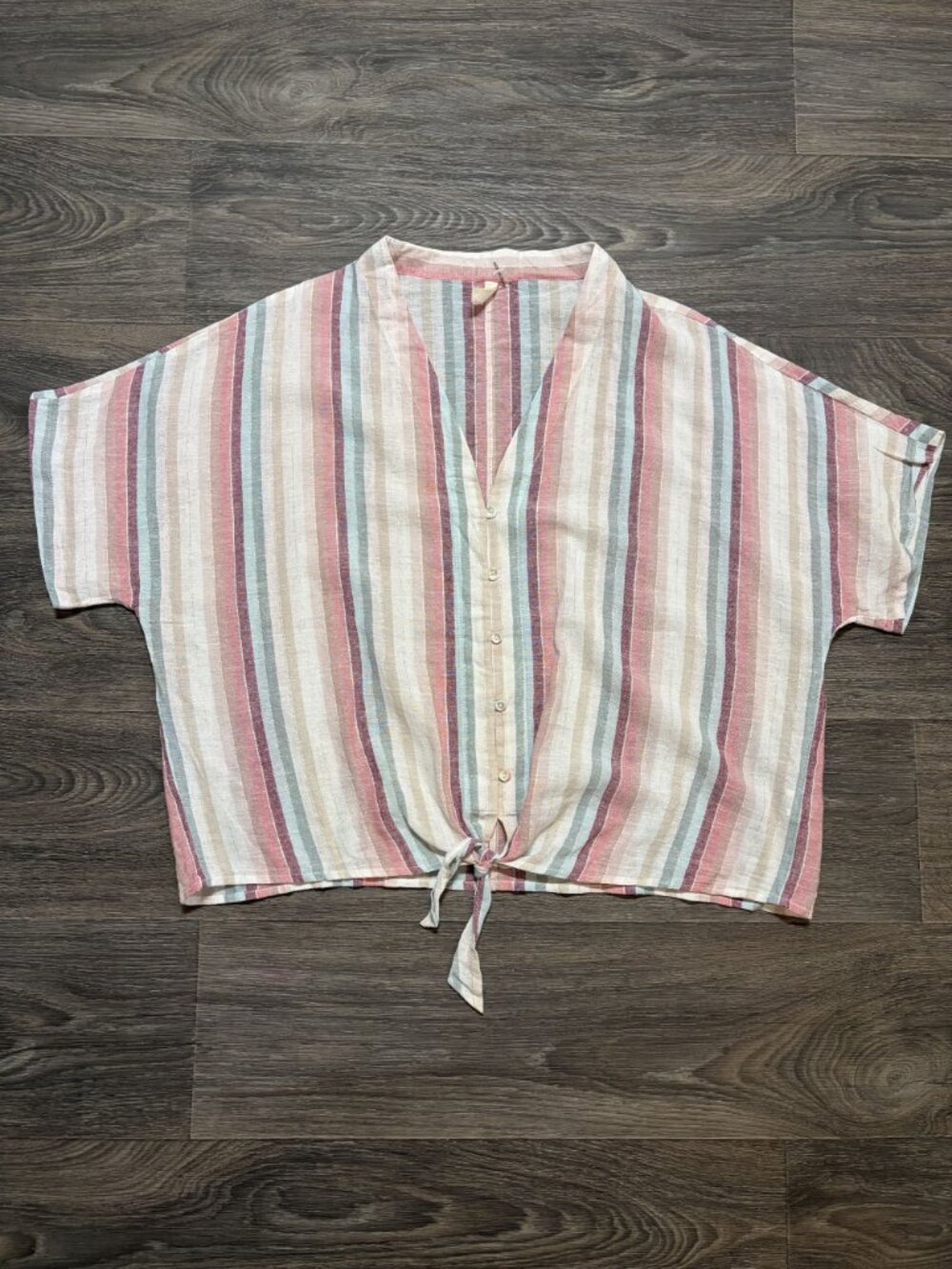 Elan Womens Striped Tie Front Top Size 2X Lightweight Button Down Preppy - Picture 1 of 10